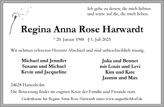Traueranzeige von Regina Anna Rose Harwardt von Umschau
