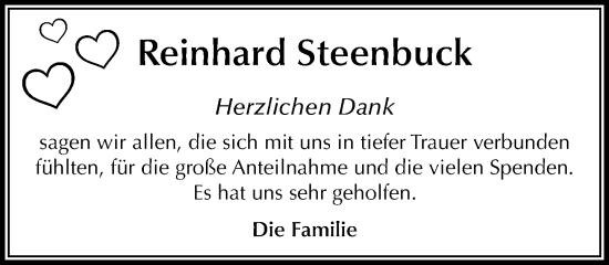 Traueranzeige von Reinhard Steenbuck von Heimatspiegel