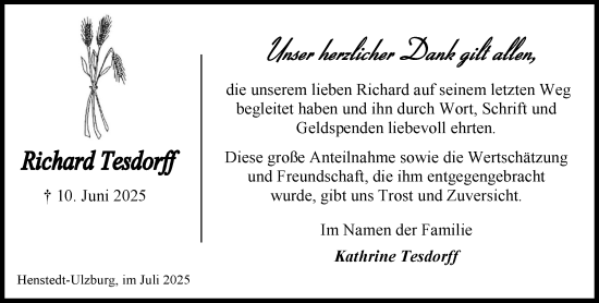 Traueranzeige von Richard Tesdorff von Umschau