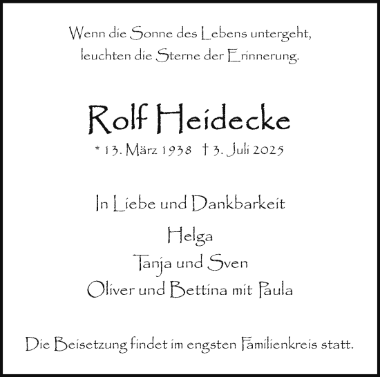 Traueranzeige von Rolf Heidecke von Region Pinneberg und tip Pinneberg