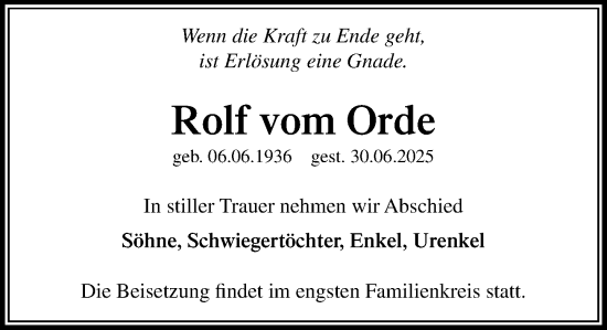 Traueranzeige von Rolf vom Orde von Umschau