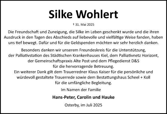 Traueranzeige von Silke Wohlert von Eckernförder Zeitung, Hallo Eckernförde