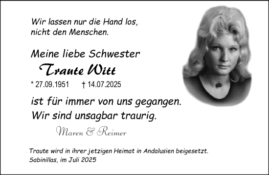 Traueranzeige von Traute Witt von Norddeutsche Rundschau, Wilstersche Zeitung, Glückstädter Fortuna