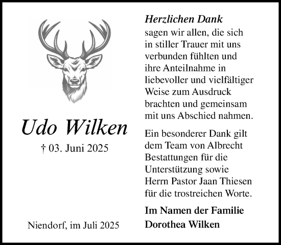 Traueranzeige von Udo Wilken von MARKT Ratzeburg/Mölln