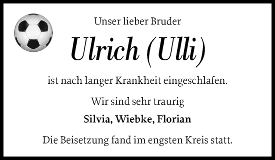 Traueranzeige von Ulrich  von Wedel-Schulauer Tageblatt, tip Wedel-Schulauer Tageblatt, tip Rissener Rundschau