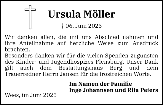 Traueranzeige von Ursula Möller von Flensburger Tageblatt