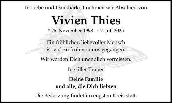 Traueranzeige von Vivien Thies von MARKT Bad Oldesloe/Reinfeld und Stormarner Tageblatt