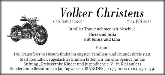 Traueranzeige von Volker Christens von Region Flensburg