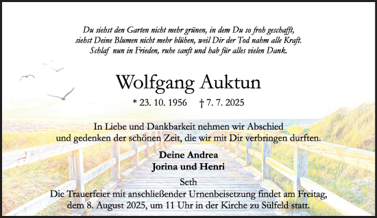 Traueranzeige von Wolfgang Auktun von MARKT Ahrensburg/Bargteheide/Trittau und Stormarner Tageblatt