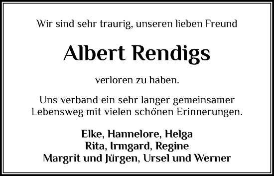Traueranzeige von Albert Rendigs von Holsteinischer Courier