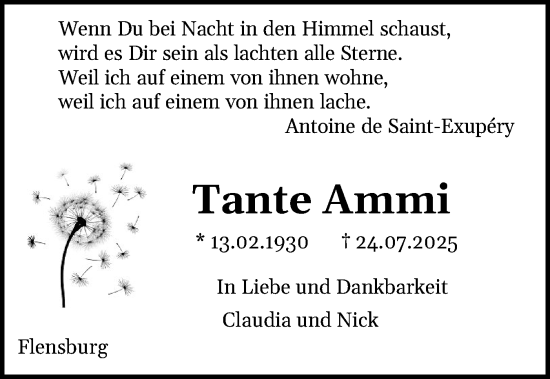 Traueranzeige von Ammi  von Flensburger Tageblatt