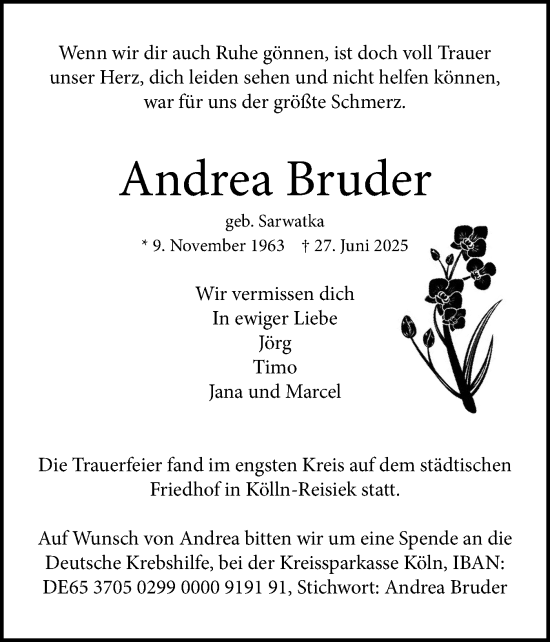 Traueranzeige von Andrea Bruder von Elmshorner Nachrichten, Barmstedter Zeitung