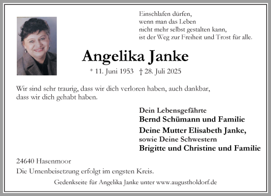 Traueranzeige von Angelika Janke von Umschau