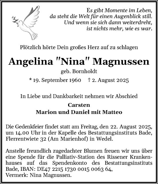 Traueranzeige von Angelina Magnussen von Wedel-Schulauer Tageblatt, tip Wedel-Schulauer Tageblatt, tip Rissener Rundschau