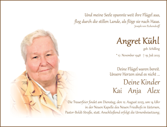 Traueranzeige von Angret Kühl von Uetersener Nachrichten, Der tip am Wochenende