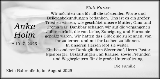 Traueranzeige von Anke Holm von Norddeutsche Rundschau, Wilstersche Zeitung, Glückstädter Fortuna