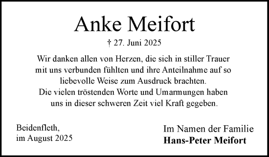 Traueranzeige von Anke Meifort von Norddeutsche Rundschau, Wilstersche Zeitung, Glückstädter Fortuna