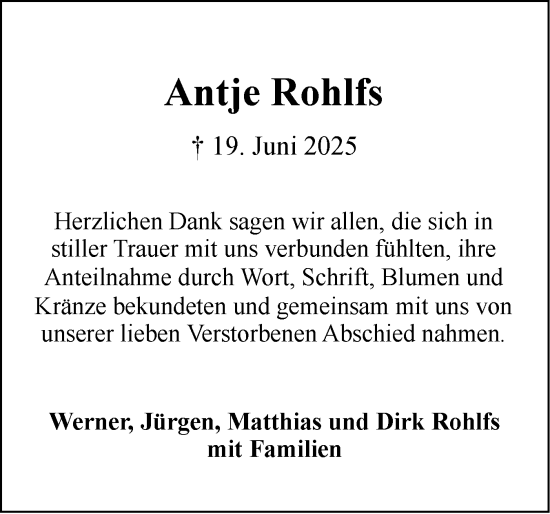 Traueranzeige von Antje Rohlfs von Elmshorner Nachrichten, Barmstedter Zeitung