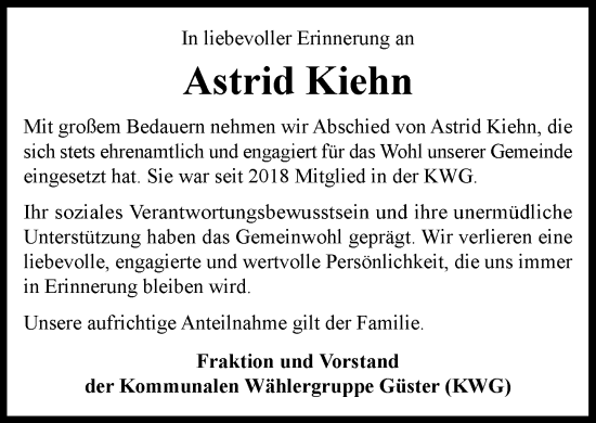 Traueranzeige von Astrid Kiehn von Wochenend Anzeiger
