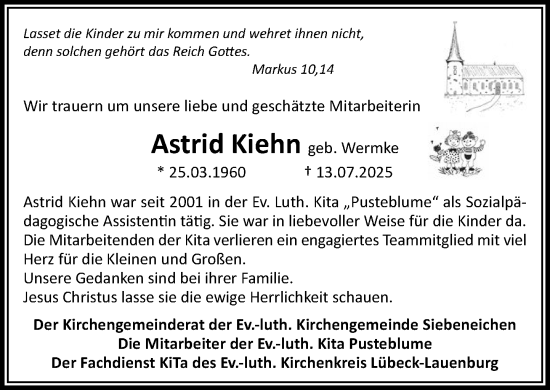 Traueranzeige von Astrid Kiehn von Wochenend Anzeiger