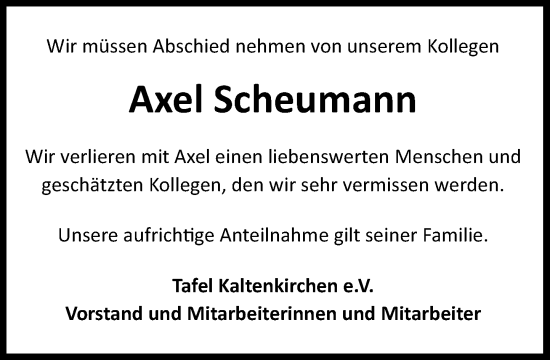 Traueranzeige von Axel Scheumann von Umschau