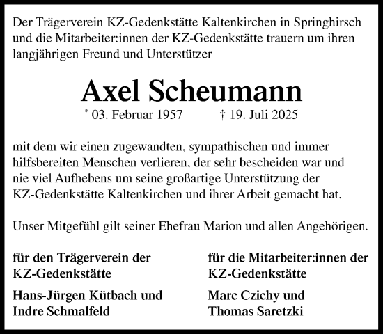Traueranzeige von Axel Scheumann von Umschau