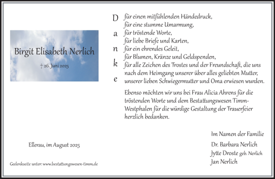 Traueranzeige von Birgit Elisabeth Nerlich von Umschau