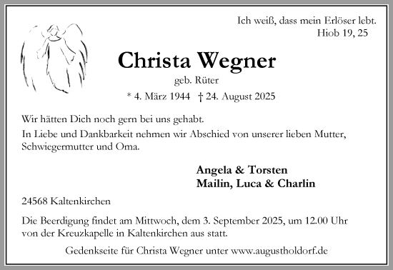 Traueranzeige von Christa Wegner von Umschau
