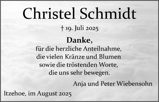 Traueranzeige von Christel Schmidt von Norddeutsche Rundschau, Wilstersche Zeitung, Glückstädter Fortuna