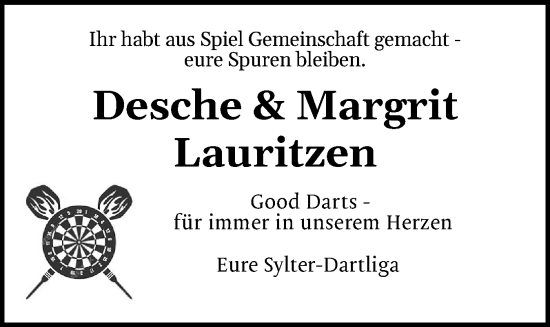 Traueranzeige von Desche Lauritzen von Sylter Rundschau