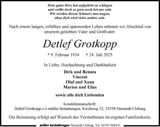 Traueranzeige von Detlef Grotkopp von Umschau
