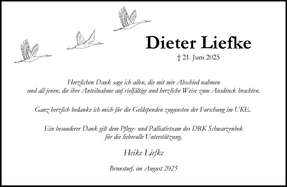  Traueranzeige für Dieter Liefke vom 09.08.2025 aus Wochenend Anzeiger