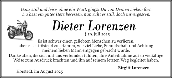 Traueranzeige von Dieter Lorenzen von Husumer Nachrichten, Nordfriesland Tageblatt