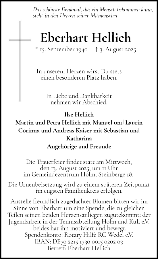 Traueranzeige von Eberhart Hellich von Wedel-Schulauer Tageblatt, tip Wedel-Schulauer Tageblatt, tip Rissener Rundschau