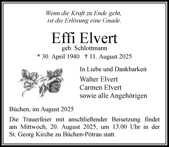 Traueranzeige von Effi Elvert von Wochenend Anzeiger