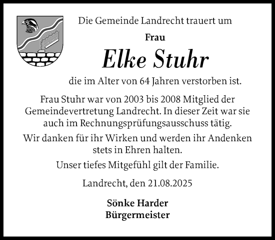 Traueranzeige von Elke Stuhr von Norddeutsche Rundschau, Wilstersche Zeitung, Glückstädter Fortuna