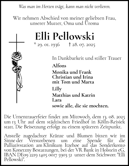 Traueranzeige von Elli Pellowski von Elmshorner Nachrichten, Barmstedter Zeitung