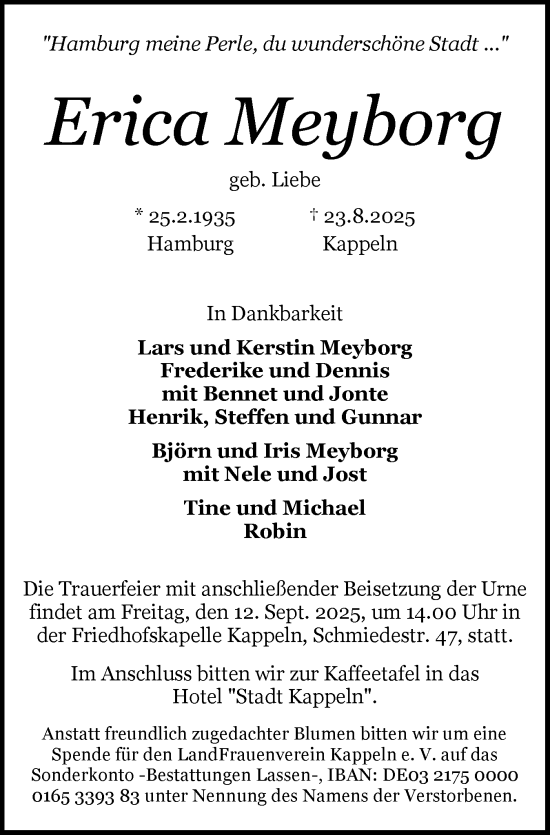 Traueranzeige von Erica Meyborg von Schleswiger Nachrichten, Schlei-Bote