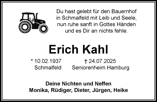Traueranzeige von Erich Kahl von Umschau