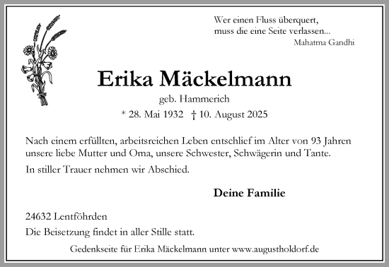Traueranzeige von Erika Mäckelmann von Umschau