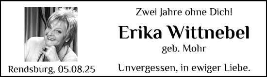 Traueranzeige von Erika Wittnebel von Schleswig-Holsteinische Landeszeitung
