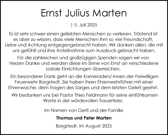 Traueranzeige von Ernst Julius Marten von Eckernförder Zeitung