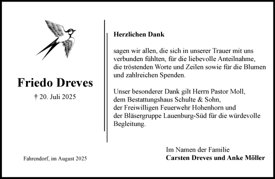 Traueranzeige von Friedo Dreves von Wochenend Anzeiger