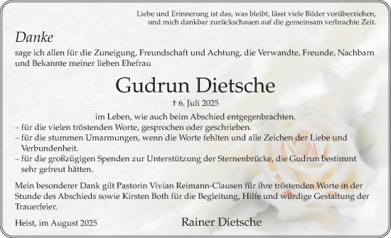 Traueranzeige von Gudrun Dietsche von Uetersener Nachrichten, Der tip am Wochenende