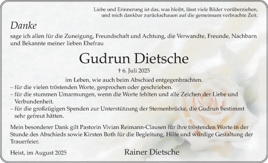 Traueranzeige von Gudrun Dietsche von Uetersener Nachrichten, Der tip am Wochenende