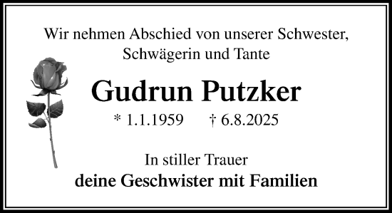 Traueranzeige von Gudrun Putzker von Umschau