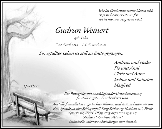 Traueranzeige von Gudrun Weinert von Umschau