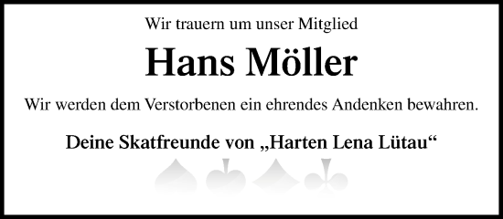 Traueranzeige von Hans Möller von Wochenend Anzeiger