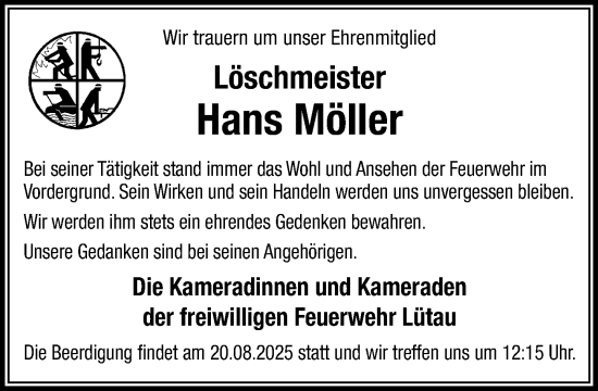 Traueranzeige von Hans Möller von Wochenend Anzeiger