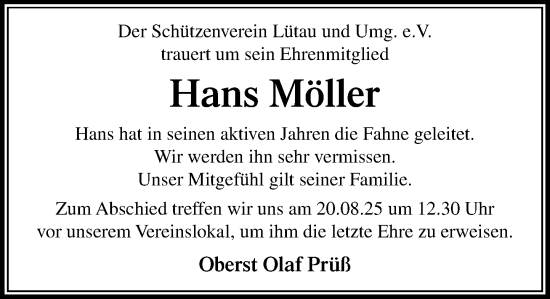 Traueranzeige von Hans Möller von Wochenend Anzeiger